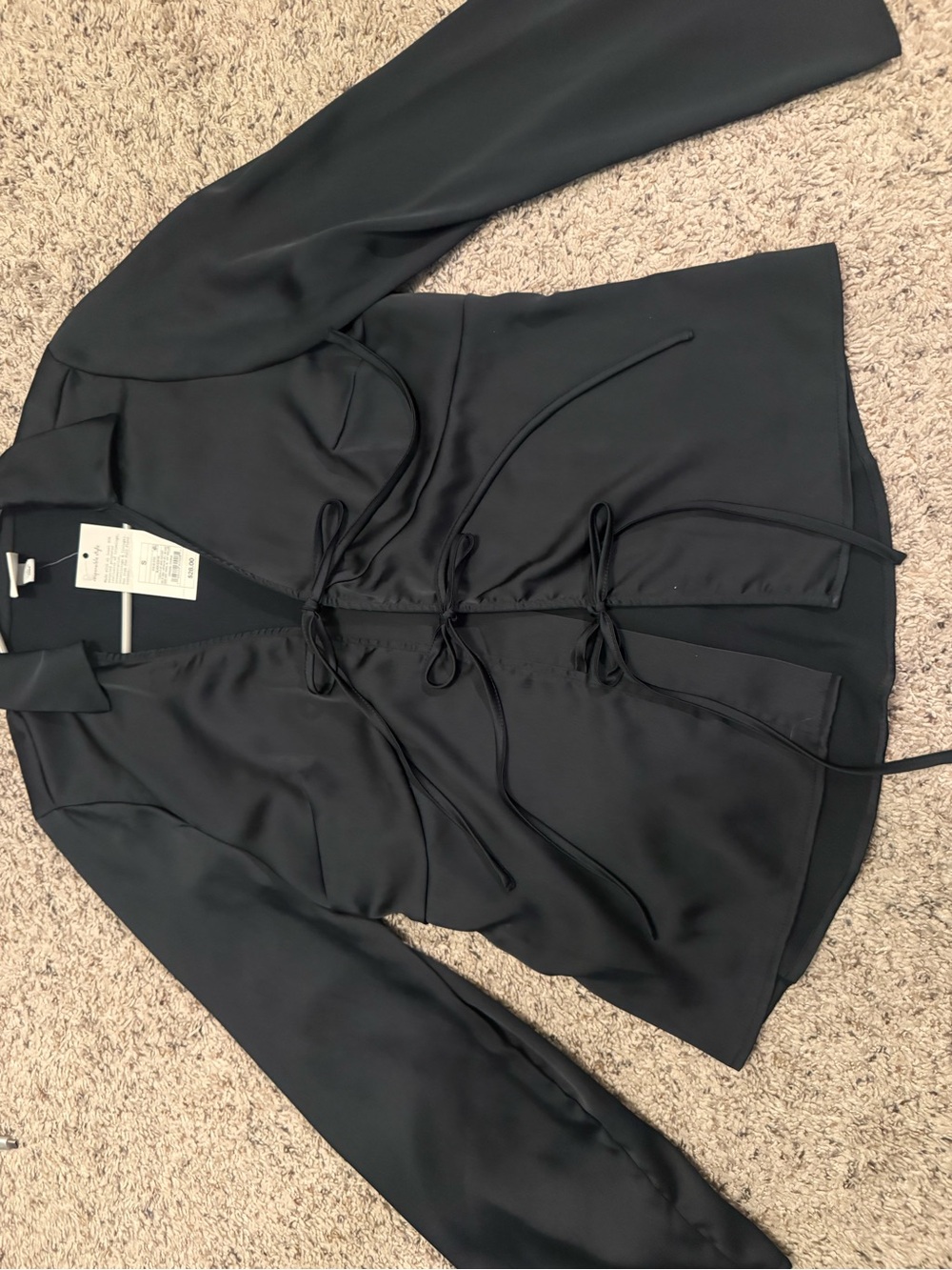 Women's Black Satin-like Tie-Front Top